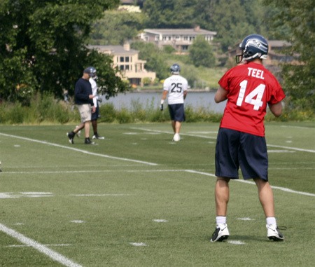 Mike Teel at an OTA earlier this spring.