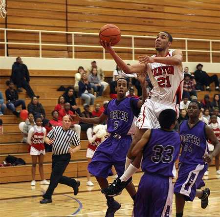 Renton's Laudon Thomas soars for a shot in the key Feb. 11 against Foster.