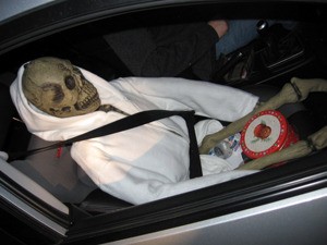 A driver was cited when he used this plastic skeleton as a passenger while driving in a carpool lane of Interstate 5.