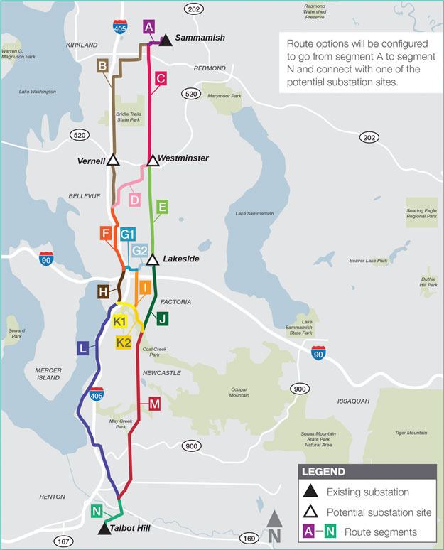 The potential routes for the Energize Eastside project.