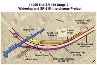 The plan for widening I-405 from SR 167 to SR 169 and the offramp and onramp for Talbot Road