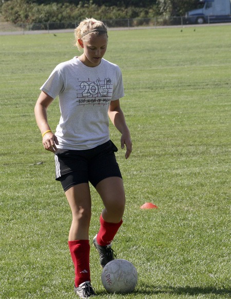 Renton junior Kristen Haag works through a drill at practice. Haag will be very important to the Indians’ defense this season.