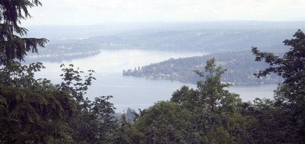 A viewpoint near the Anti-Aircraft Peak Trailhead offers a view of Lake Sammamish.