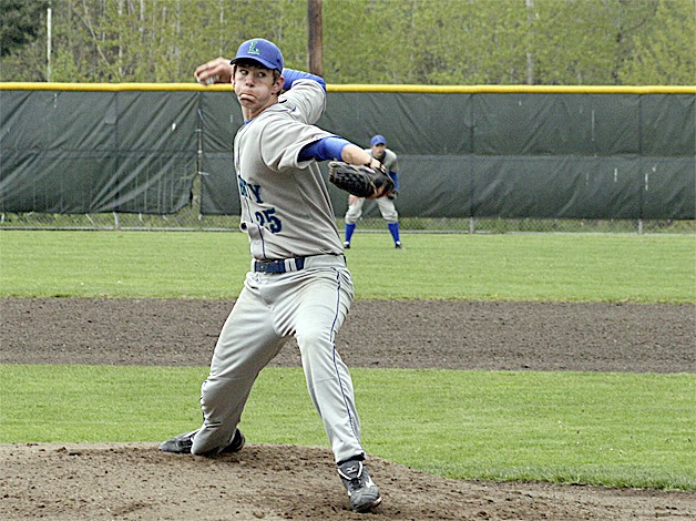 Liberty's Ben Wessel pitches against Sammamish May 5.