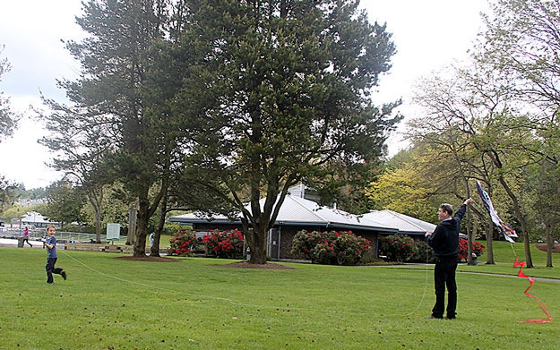 A father and son try to catch a breeze at Coulon Park recently.