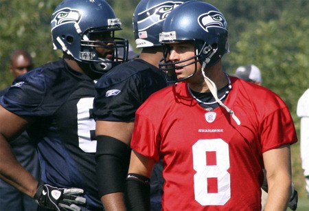 Quarterback Matt Hasselbeck at a training camp practice August 3