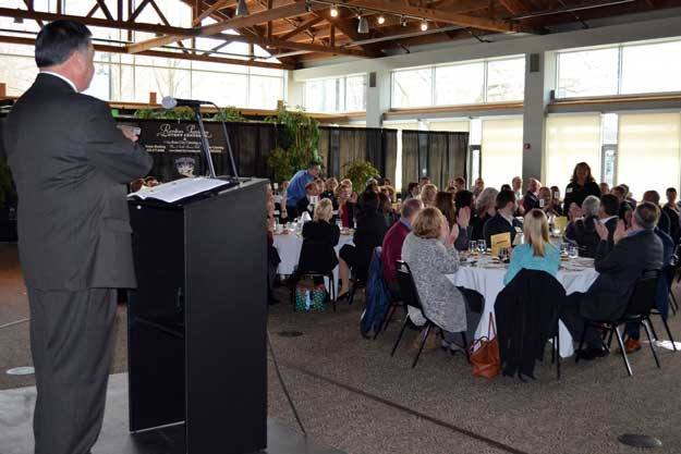 Mayor Denis Law recognizes Bonnie Rerecich during his State of the City speech.