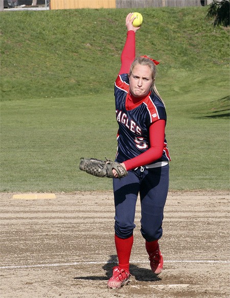 Lindbergh's Kasey Sporrong pitching in the first inning of the Eagle's loss to Kennedy Wednesday.