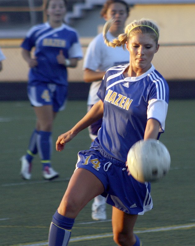 Hazen junior forward Marina Vaughn chases down a ball Oct. 19 against Highline.