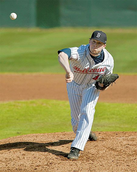 Kyle Swannack throws a pitch earlier this season. Swannack finished the season with a1.53 ERA and will pitch for WSU next year.