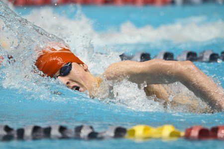 Renton's Steve Sholdra swims at the 3A state swim and dive meet.