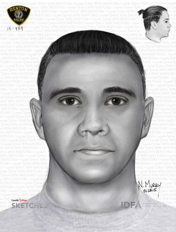 A sketch of the suspect in a home invasion that injured two elderly residents.