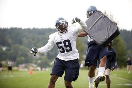 Aaron Curry at practice at the VMAC in Renton.