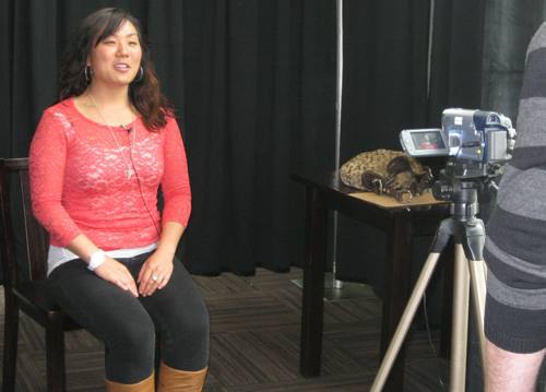 Brenna Hindman gives a taped interview during her audition for 'The Bachelor' Saturday at The Landing in Renton.