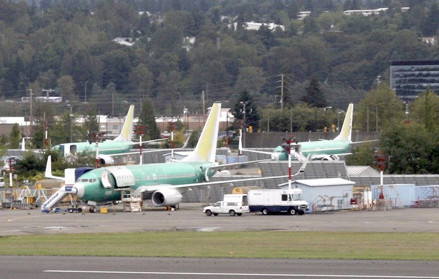 Next-Generation 737s sit next to the runway at Renton Municipal Airport Friday.