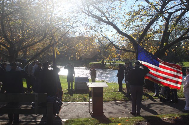 Members of American Legion Fred Hancock Post No. 19 dedicate a new memorial behind the Renton Senior Center.