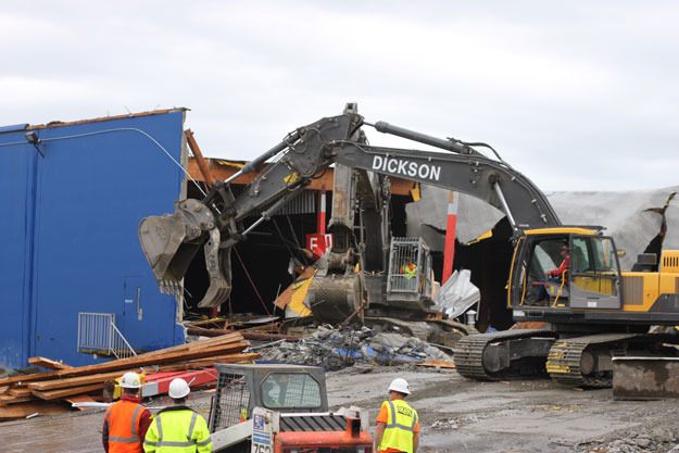 Demolition of the parking garage at the IKEA store is underway.