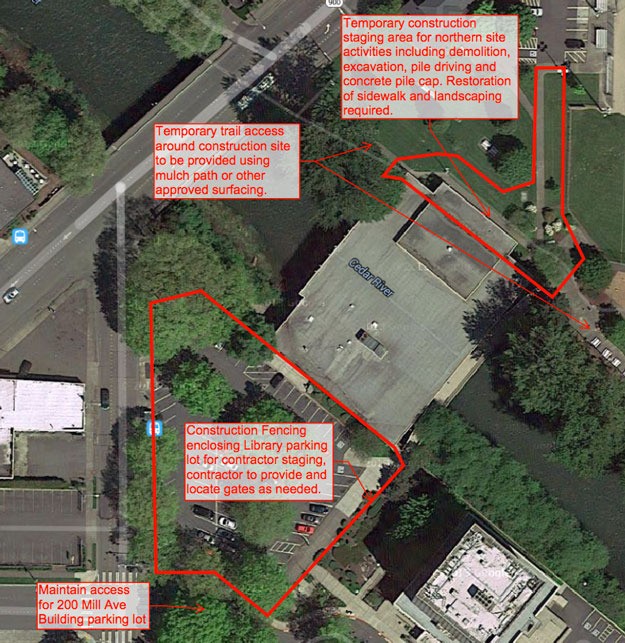 This diagram shows the placement of fences during construction.