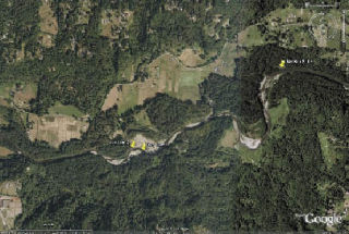 This map from Google Maps shows the location of the two log jams on the Green River and Metzler Park