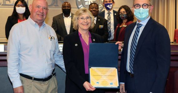 Renton City Councilmember Valerie O’Halloran (middle) being awarded an Advanced Certificate of Municipal Leadership from the Association of Washington Cities (Courtesy of City of Renton)