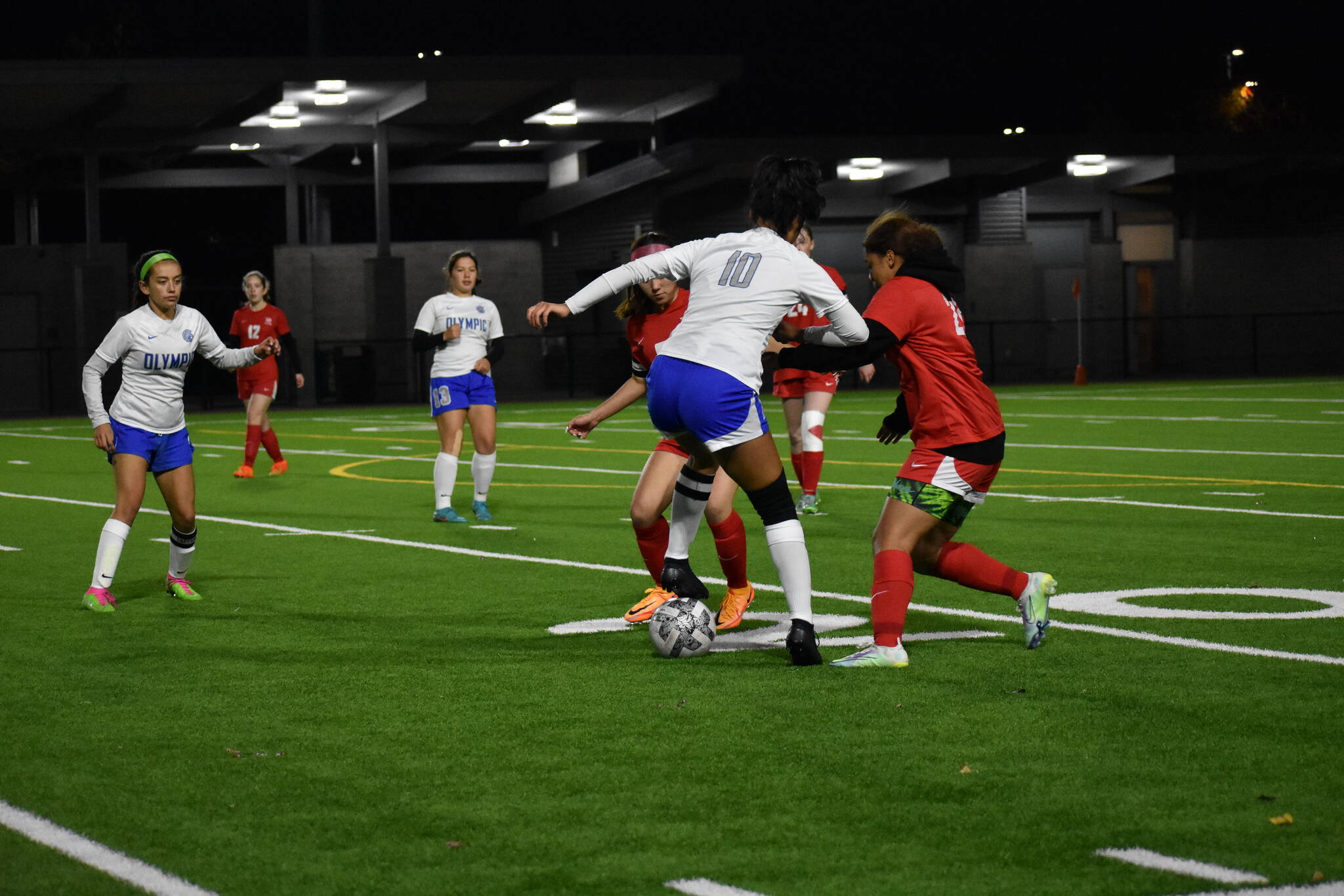 Ben Ray/Sound Publishing
Renton and Olympic battle for possession late in the second half of their opening round district playoff game.