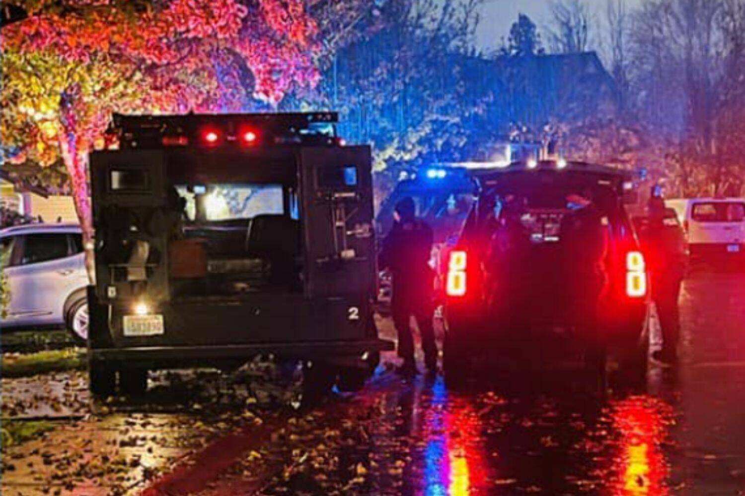 SWAT vehicles at the crime scene. (Screenshot from Renton Police Department Facebook post)