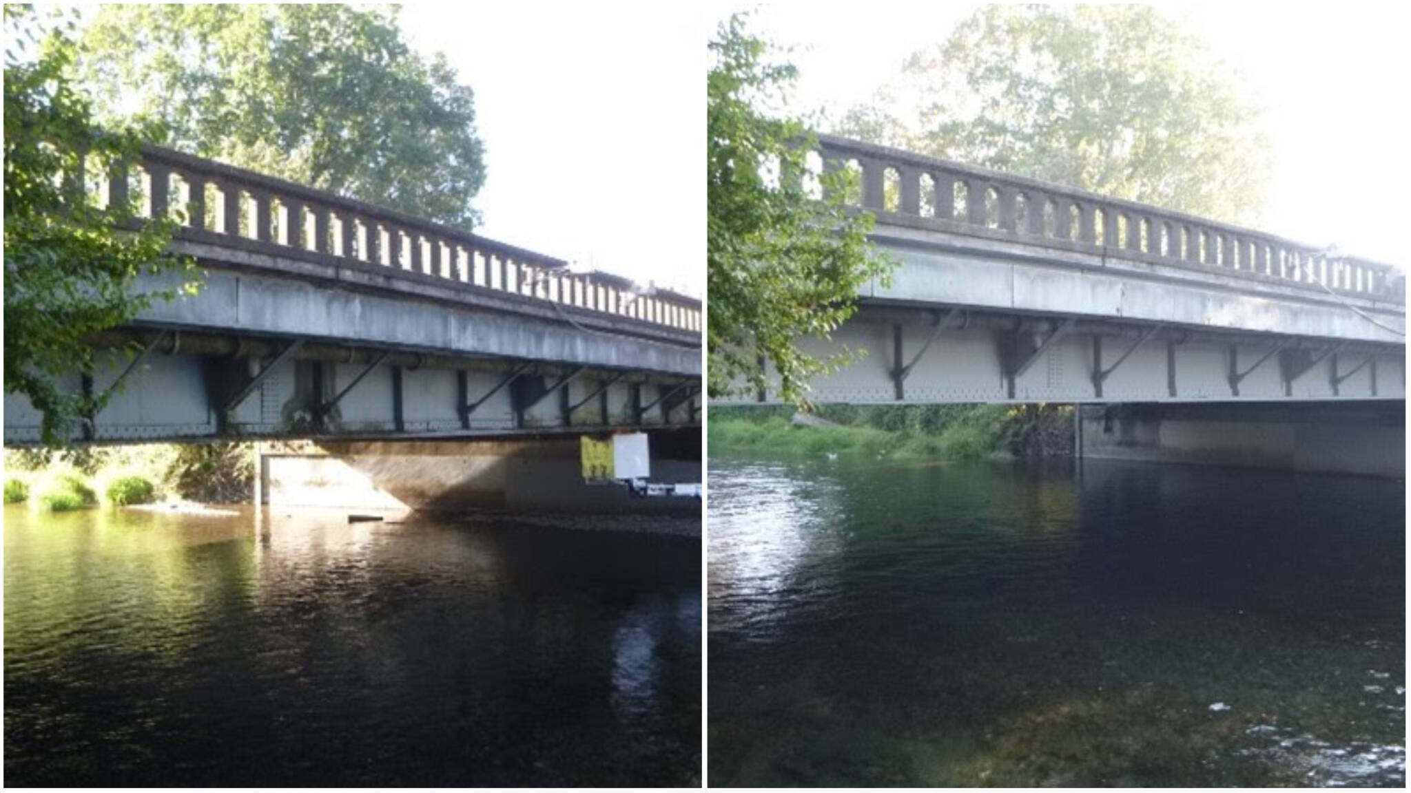 A side-by-side comparison of the bridge before and after phase one shows a cleaner, more fresh structure. The photo on the left was taken Sept. 7 and the photo on the right was taken Oct. 13. Photo courtesy of the City of Renton