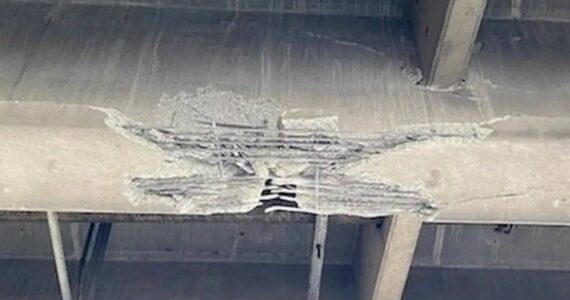 WSDOT provided a photo of the damage done to the Lind Avenue overpass bridge in June 2022. The bridge took nearly two years to re-open. (Screenshot from City of Renton Facebook page)