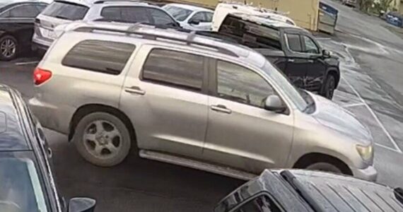 The suspects drove a silver 2010 Toyota Sequoia. Police say the vehicle has “significant” front end and driver’s side damage. (Courtesy of the Renton Police Department.)