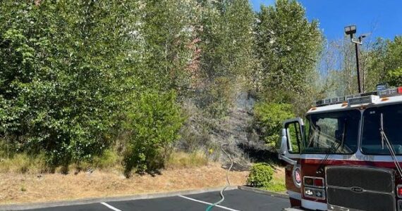 Individuals discharging fireworks ignited a hillside brush fire near the Heritage Hills Apartments on July 4. (Courtesy of the Renton Police Department.)