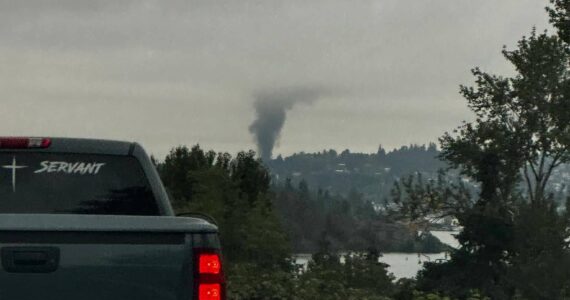 Renton residents posted photographs on social media on July 31 of a column of smoke resulting from a fire within city limits. (Courtesy photo of Bruce Osgoodby III)