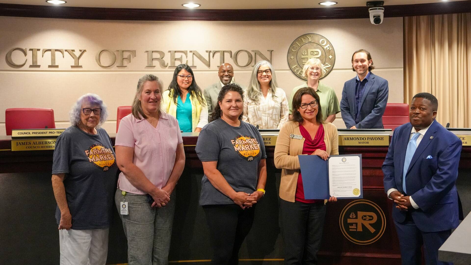 The Renton Farmers Market team with the Renton City Council. Photo Courtesy of William Ting/City of Renton