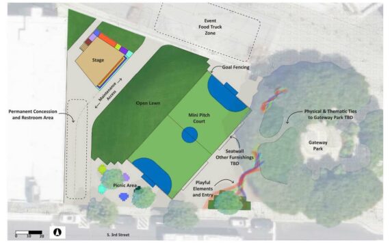 The proposed site of the World Cup Legacy Square will be the gravel lot on South 3rd Street, which has often been used for municipal events throughout the year. Courtesy of the City of Renton