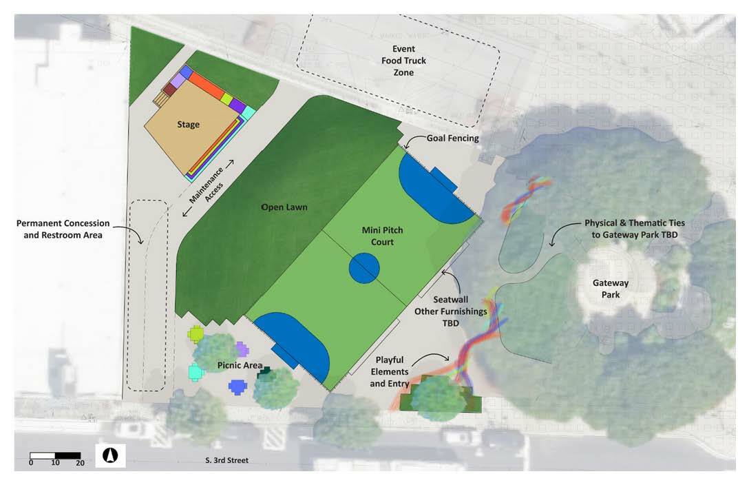 The proposed site of the World Cup Legacy Square will be the gravel lot on South 3rd Street, which has often been used for municipal events throughout the year. Courtesy of the City of Renton