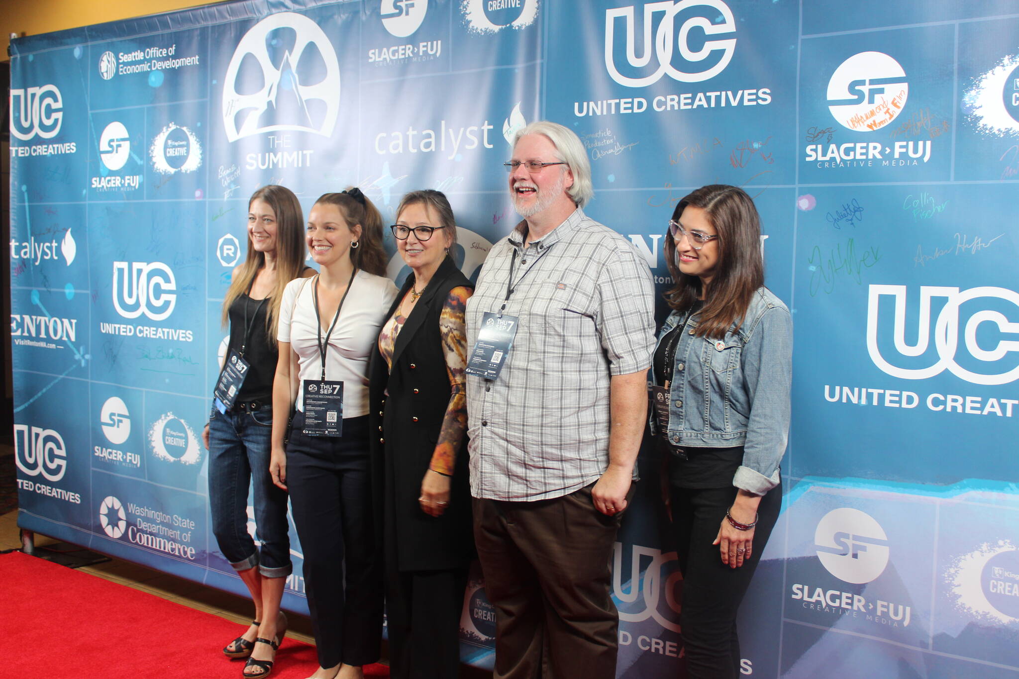 The cast and crew of the short “CHAT” pose after their film’s The Summit screening in Renton.
Photo by Bailey Jo Josie/Sound Publishing.