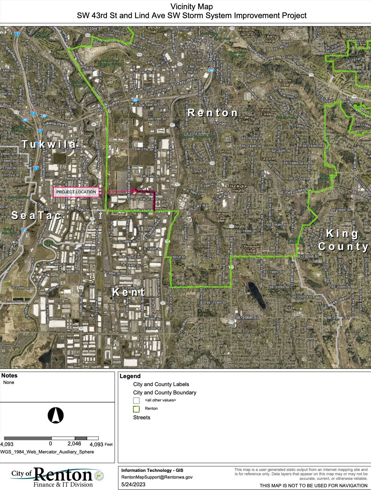 SW 43rd Street and Lind Avenue SW Storm System Improvement Project vicinity map. Courtesy photo.