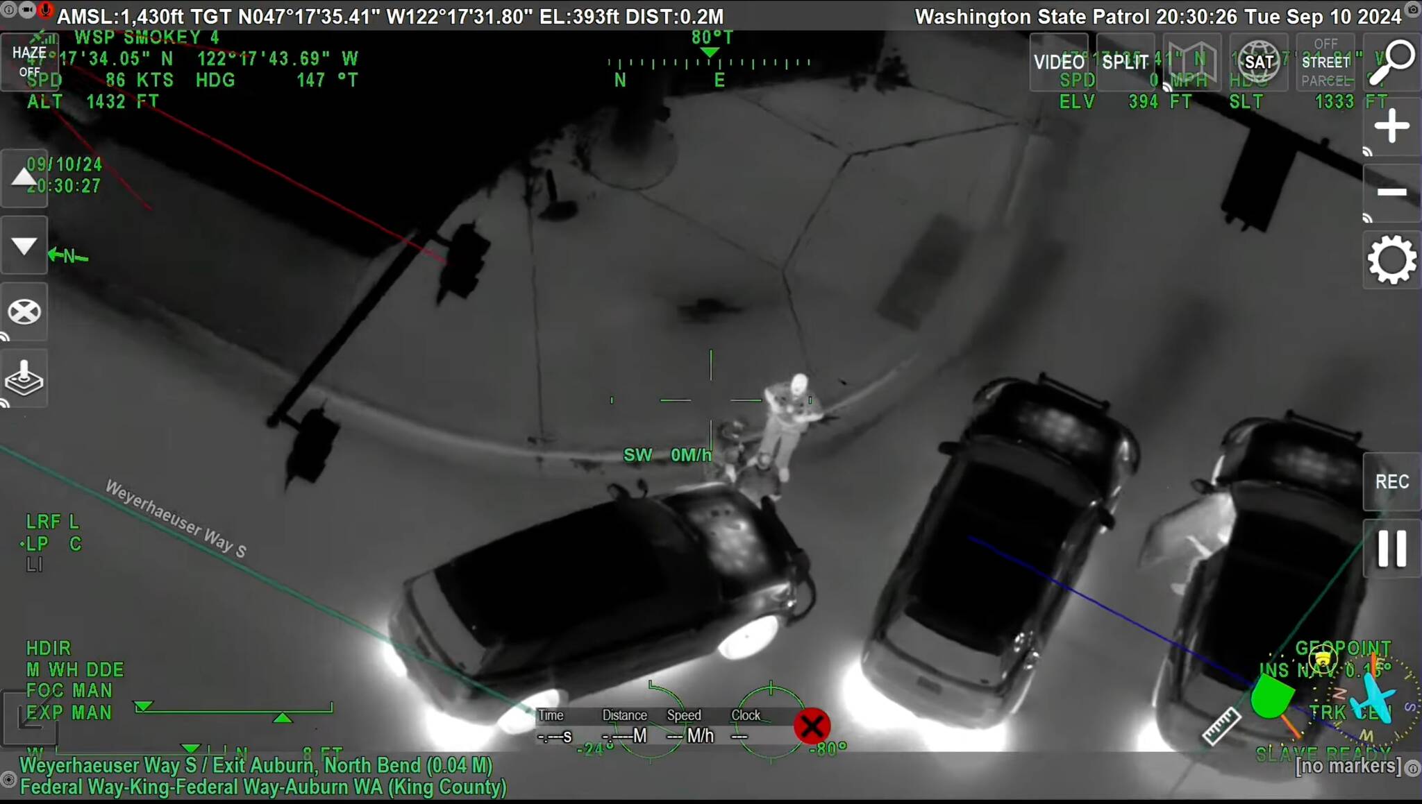 The suspect being arrested caught by the WSP surveillance aircraft. Screenshot from WSP Youtube.