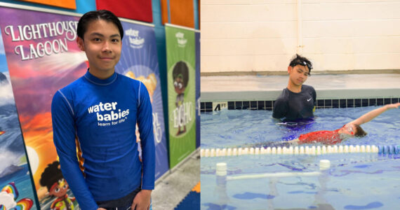 Raphael Ng and him teaching a kid how to swim. Courtesy photo