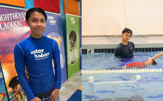 Raphael Ng and him teaching a kid how to swim. Courtesy photo