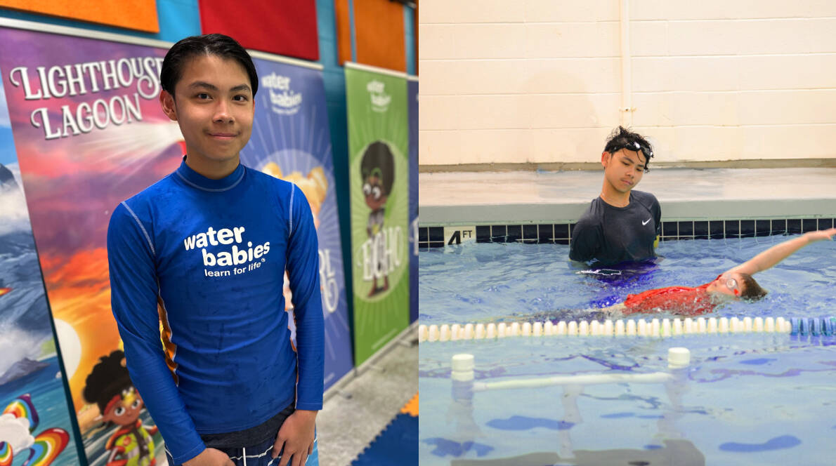 Raphael Ng and him teaching a kid how to swim. Courtesy photo