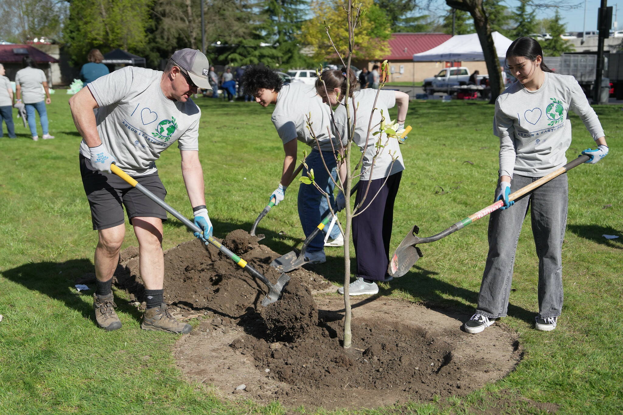 Volunteers plant a tree during the City of Renton’s 2024 Arbor Day/Earth Day and Renton Community Celebration. Courtesy Photo