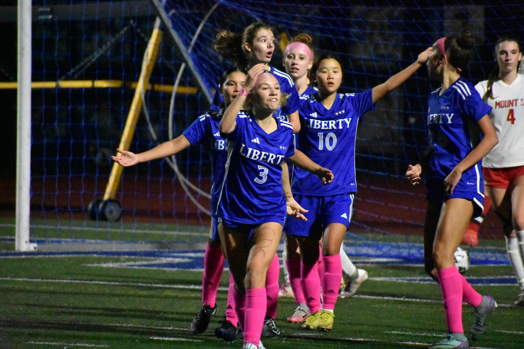 Adeline Struer leads the charge of disapproval of a referee decision to disallow a goal. Ben Ray / The Reporter