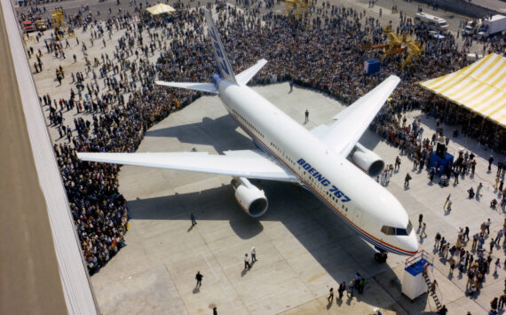 Aug. 4, 1981, was a memorable day for Boeing. The company’s first new commercial transport in more than a dozen years, the Boeing 767, rolled out of the Everett, Washington, plant in front of 15,000 onlookers. This widebody airplane was the first of a new generation of Boeing commercial transports designed for the fuel-conscious 1980s. Using the latest technology, the 767 promised to burn 30 percent less fuel than the generation of transports it was replacing. (Courtesy photo)