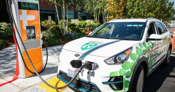 Example of two EV charging stations in Everett. (File photo)