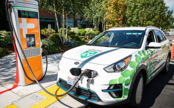 Example of two EV charging stations in Everett. (File photo)