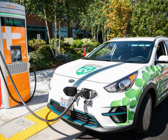 Example of two EV charging stations in Everett. (File photo)