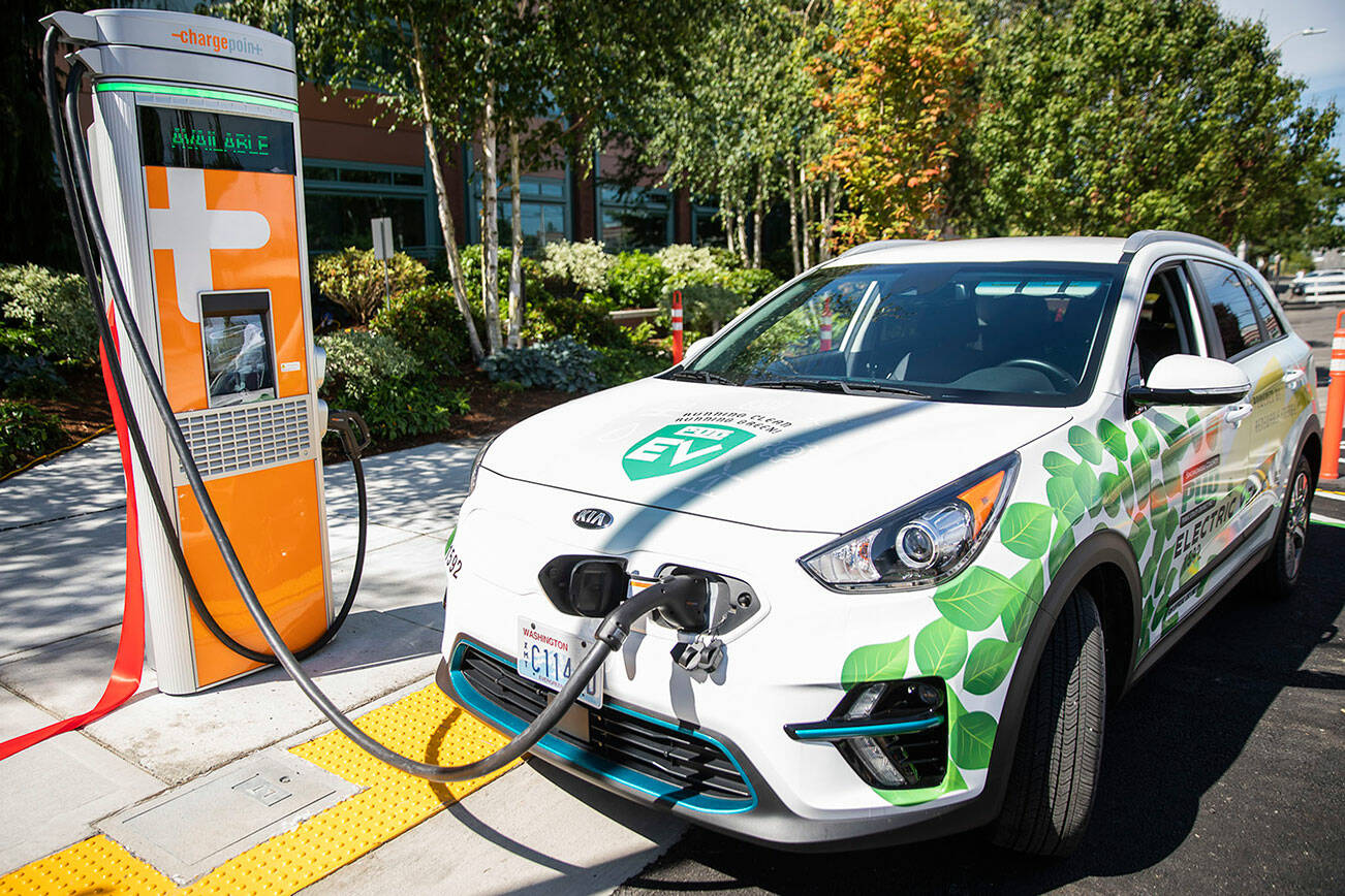 Example of two EV charging stations in Everett. (File photo)