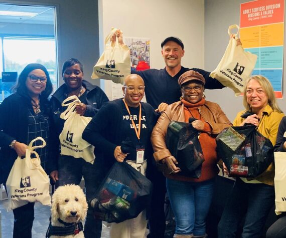 In early October, the Tahoma National Cemetery donated over 1,000 pounds of food for King County Veterans Program clients. According to the KCVP Facebook page, 34 food bags were made to give away to local veterans. Photo courtesy of King County Veterans Program