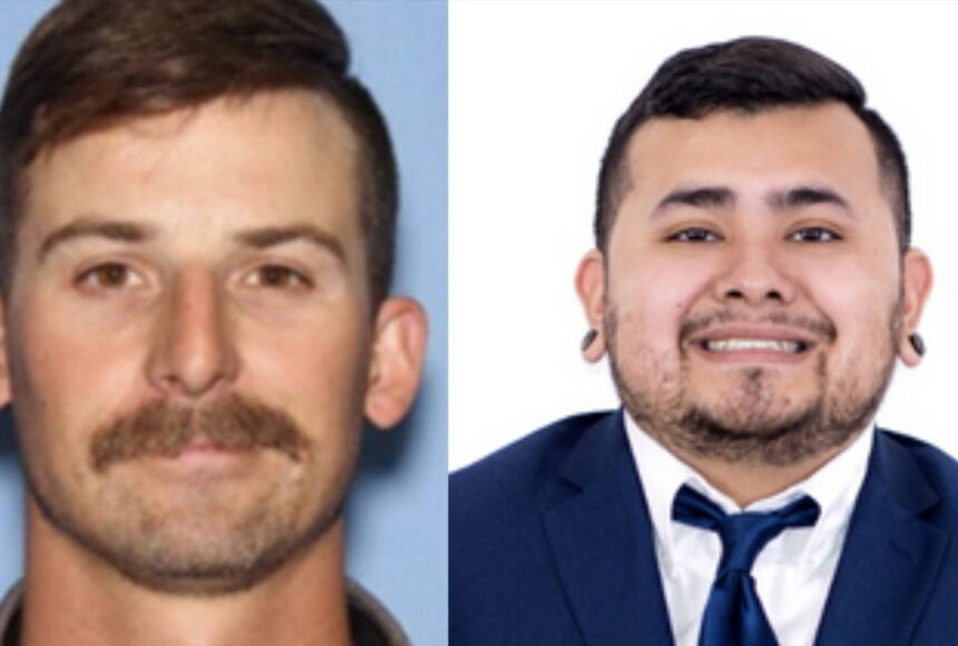 <p>A photo of David Scott (left) from charging documents, and a photo of Alex Diaz Rios (right) from Ballotpedia. Courtesy photos</p>