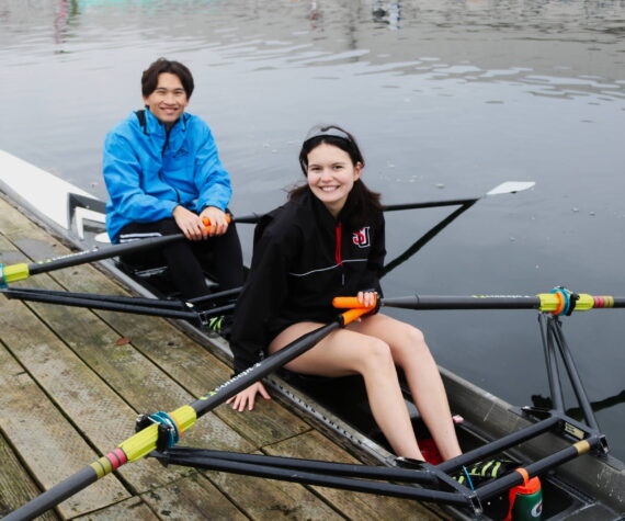 Kai Powers and Izzy Teal get a good row in on a cold December afternoon. Rowing works up a sweat so it’s best to dress in layers. Photo by Bailey Jo Josie/Sound Publishing.